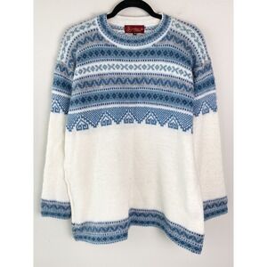 Alpaca Life Collection Womens Fair Isle Wool Sweater M White‎ Cozy Crewneck